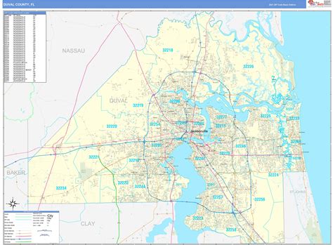 Duval County Fl Zip Code Wall Map Basic Style By Marketmaps Mapsales