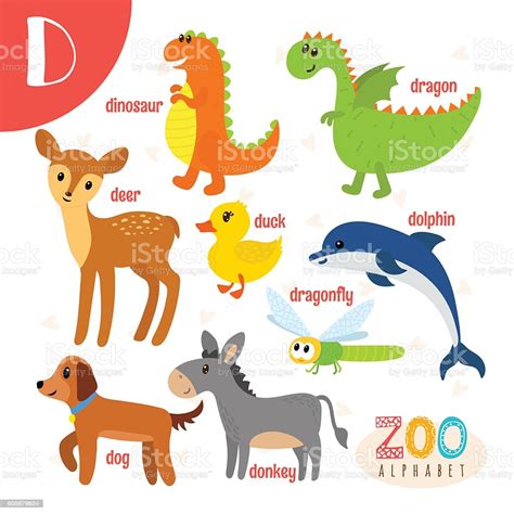 The animals will connect the starting letter sounds with the letters of the alphabet. Letter D Cute Animals Funny Cartoon Animals In Vector ...