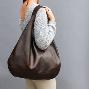 LEATHER HOBO Bag BROWN Oversize Shoulder Bag Everyday Leather Purse