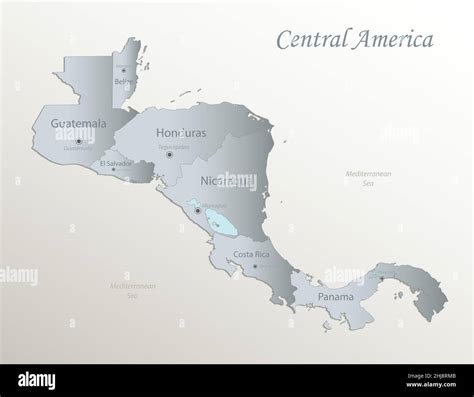 Central America Map Individual States With Names White Blue Card