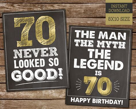 70th Birthday Sign Pack 70th Birthday Printable Signs 70 Etsy