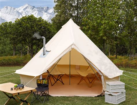 Arlmont And Co Kylynne 10 Ft Canvas Bell Glamping Yurt Bell Tent With Roof Stove Jack Wayfair