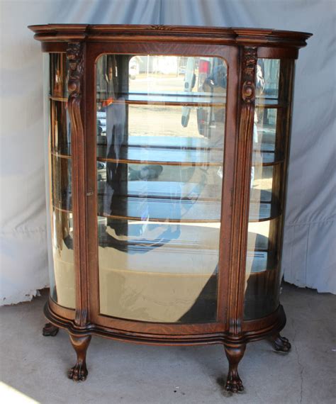 Bargain Johns Antiques Antique Curved Glass Oak China Cabinet With