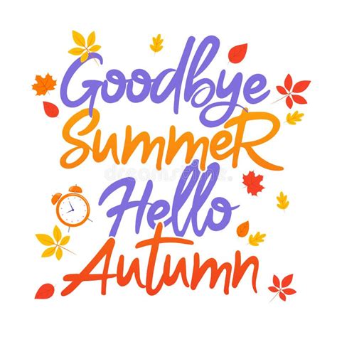 Goodbye Summer Hello Autumn Typography New Season Concept Illustration