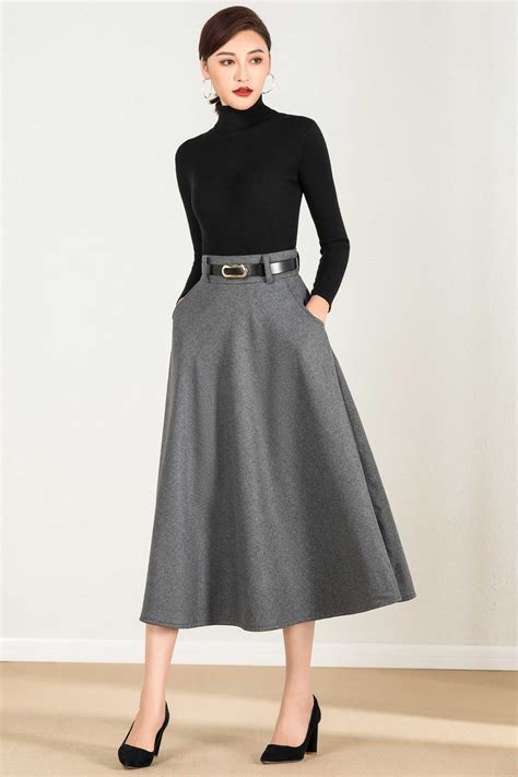 Wool Skirt Gray Wool Skirt Winter Skirt Women Long Skirt A Line