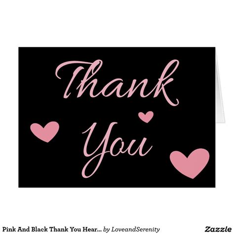 Pink And Black Thank You Hearts Love Wedding Card Birthday Thank You