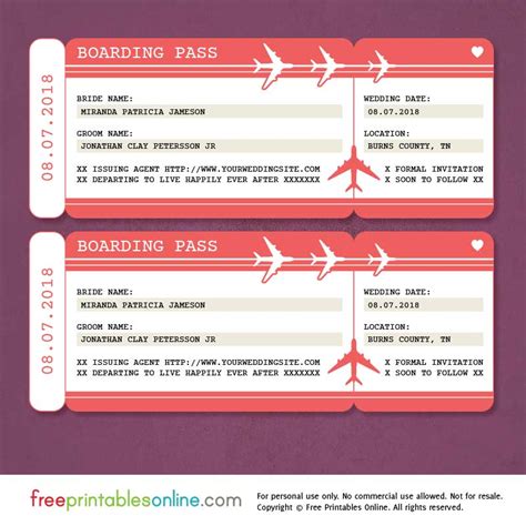 Printable Airline Ticket Boarding Pass Template Vacation Boarding Pass Template Airline Tickets
