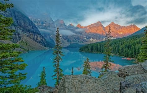 Wallpaper Forest Trees Mountains Lake Morning Canada Albert