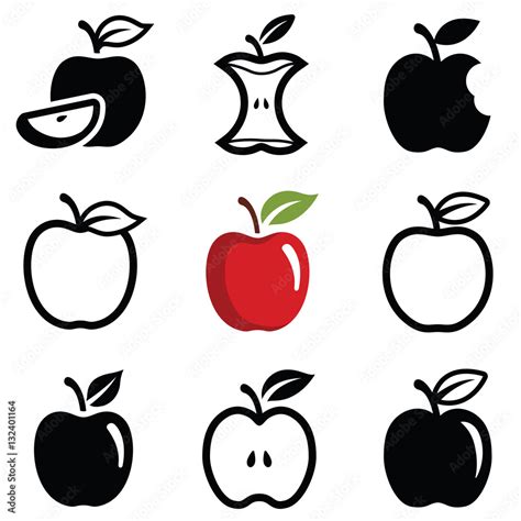 Apple Icon Collection Vector Outline And Silhouette Stock Vector Adobe Stock