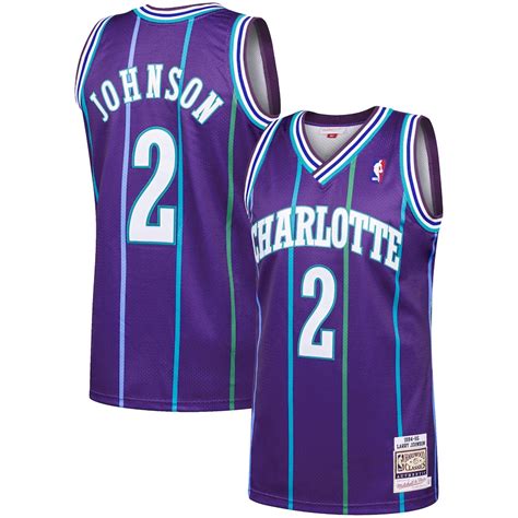 Mens Charlotte Hornets Larry Johnson Mitchell And Ness Purple 1994 95