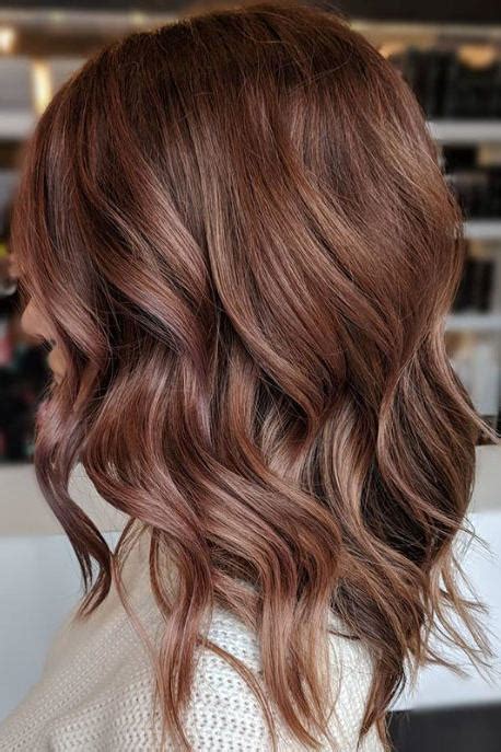 Amber, caramel with blonde highlights, golden brown, honey, or warm red. Rose Brown Hair Might Be the Prettiest Summer Trend for ...