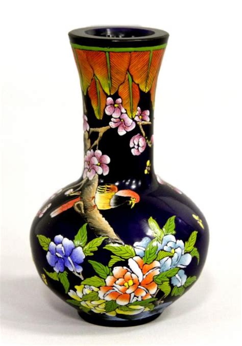 Polychrome Floral Peking Glass Vase 155 Cm Height Zother Oriental