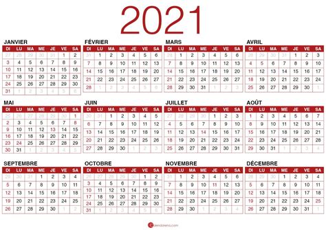 Calendrier 2021 à Imprimer Gratuitement 🇫🇷