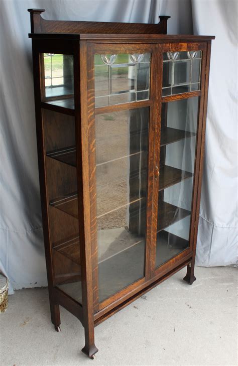 Bargain Johns Antiques Antique Mission Oak China Cabinet With Leaded