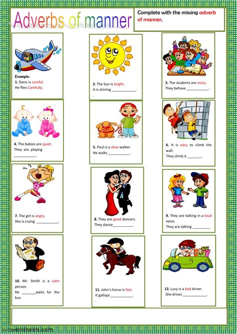 In english grammar, an adverb of manner is an adverb (such as quickly or slowly) that describes how and in what way an action, denoted by a verb, is carried out. Adverbs: Adverbs of manner worksheet