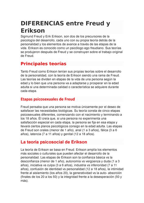 Diferencias Entre Freud Y Erikson Conceptos Basicos Diferencias