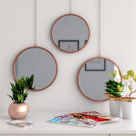Beautiful Chain Rose Gold Mirror Set Of 3 In 2020 Gold Mirror Wall Diy Interior Decor Home