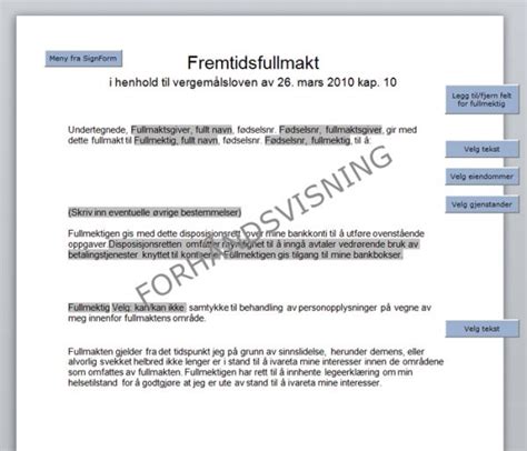 Mal Fremtidsfullmakt Fylkesmannen - Skjema