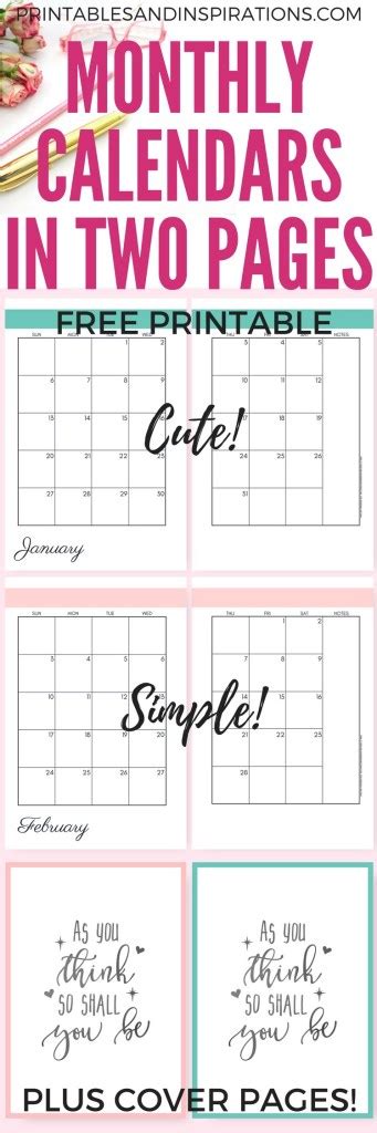 2019 Monthly Calendar Two Page Spread Free Printable
