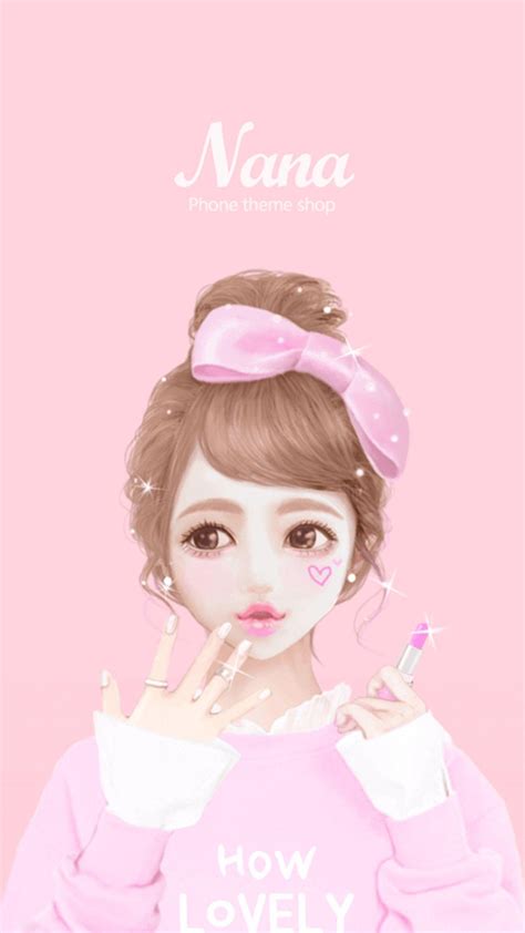 Phone Cartoon Pictures Cute Wallpaper Korean Wallpapers Girl Girls Cartoon Kawaii Pink Phone