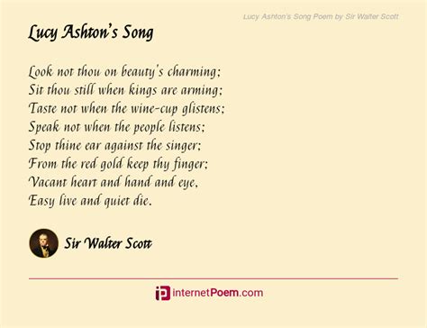 Lucy Ashton S Song Poem By Sir Walter Scott