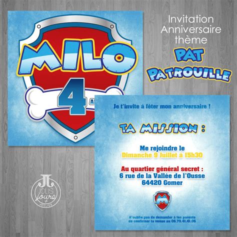 Invitation Anniversaire Pat Patrouille Personnalisable Etsy France
