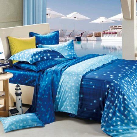 Four sets of quilt cover: Cobalt Blue White and Light Blue Galaxy Scene Star Print ...