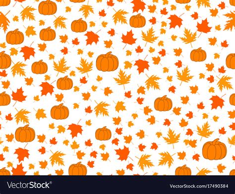 Autumn Seamless Pattern With Pumpkins And Leaves Vector Image