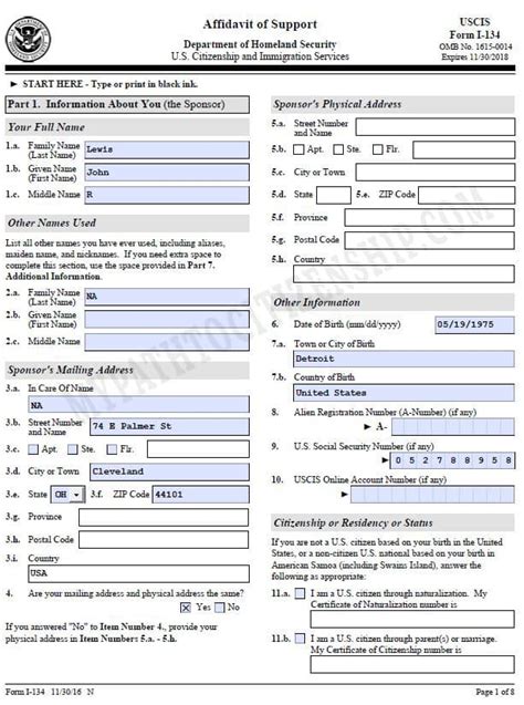 How To Fill Out Form I 134 Affidavit Of Support For