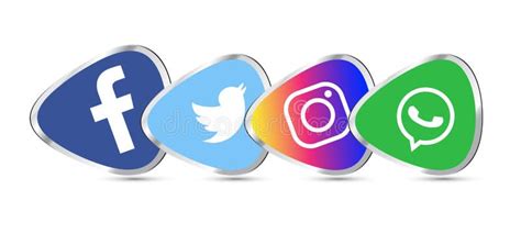 Set Of Popular Social Media 3d Logos Icons Facebook Instagram Twitter