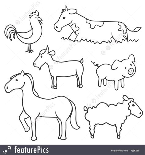 Farm Animals Line Drawing