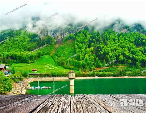 Beautiful Emerald Mountain Lake In Switzerland Stock Photo Picture