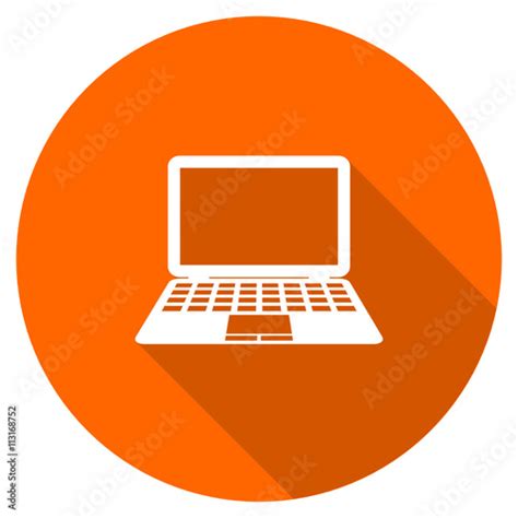 Flat Design Round Orange Computer Vector Icon Stock Vector Adobe Stock