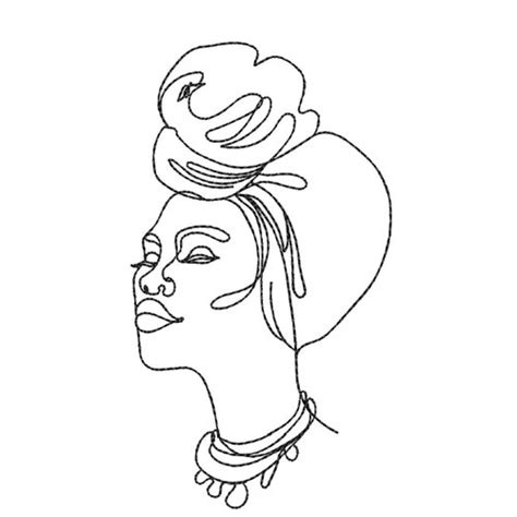 African American Woman Embroidery Design Line Art Embroidery Etsy