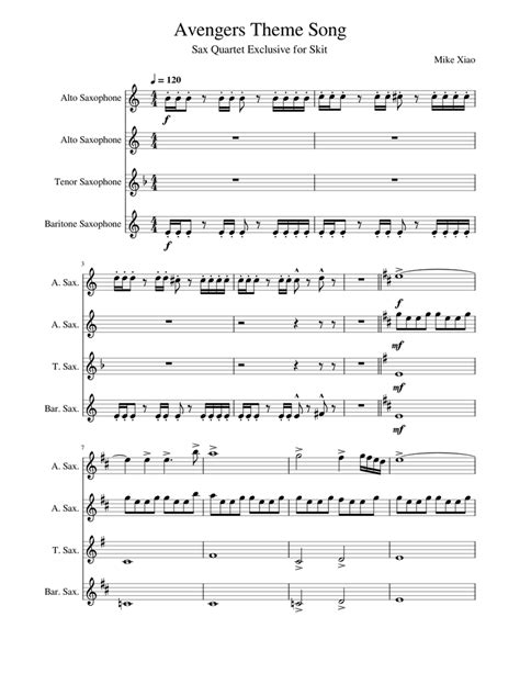 Avengers Theme Song Sheet Music For Saxophone Alto Saxophone Tenor Saxophone Baritone