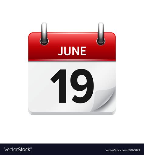 June 19 Flat Daily Calendar Icon Date Royalty Free Vector