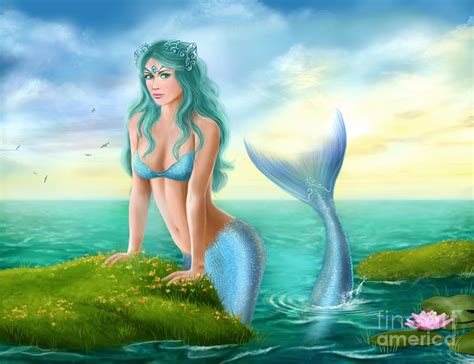 Fantasy Beautiful Young Woman Mermaid In Sea Digital Art