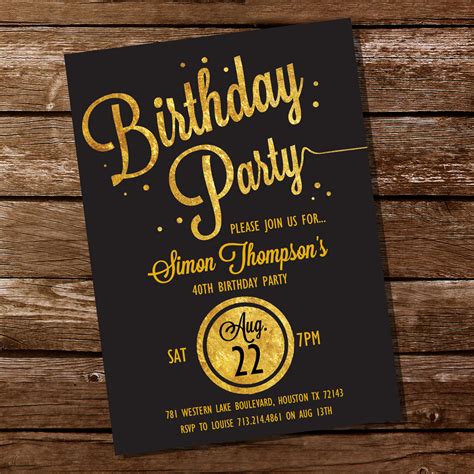 44 Black And Gold Birthday Invitations Pictures Free Invitation Template
