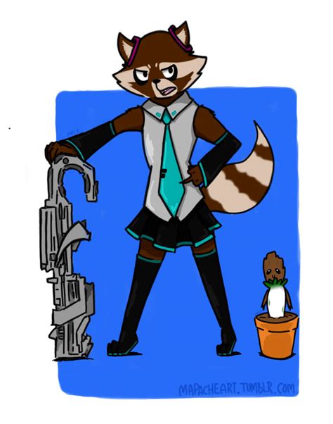 Hatsune Rocket And Mini Groot By Raccoonart69 On Deviantart