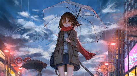 2560x1440 Anime Girl Walking In Rain With Umbrella 4k 1440p Resolution