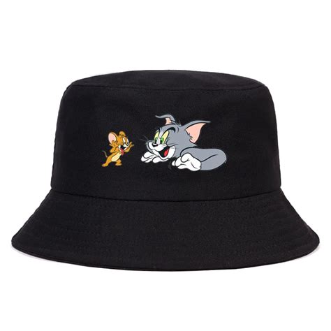 2020 New Fashion Cat And Mouse Print Bucket Hat Women Man Funny Cute