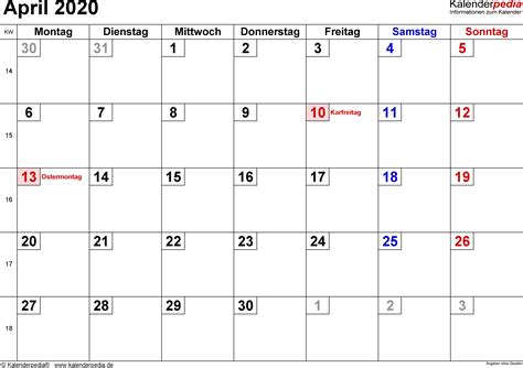 In dieser monatsübersicht ist viel platz für geburtstage, urlaube und andere. April 2020 Kalender | Kostenlose Bilder HD & Kalender