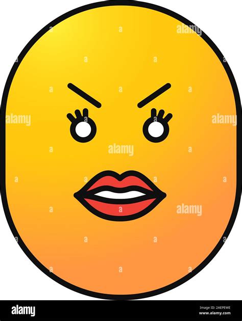 Angry Smiley With Female Lips Color Icon Bad Mood Isolated Vector