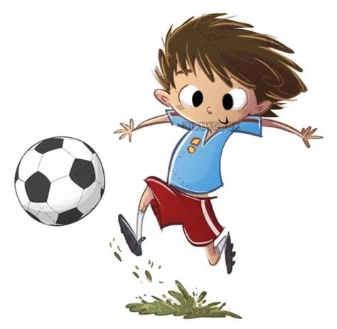 Niño jugando al fútbol feliz con su pelota Ilustraciones de Cuentos Infantiles Dibustock