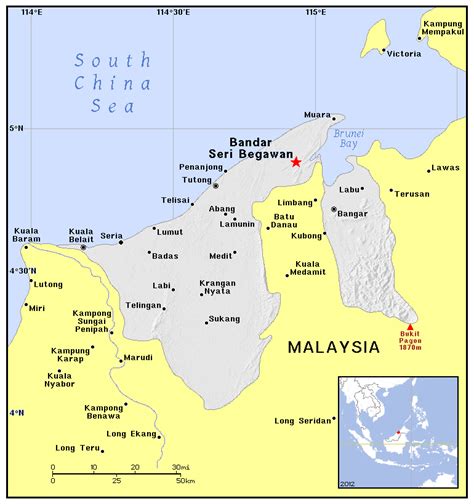 Detailed Political Map Of Brunei Brunei Detailed Political Map