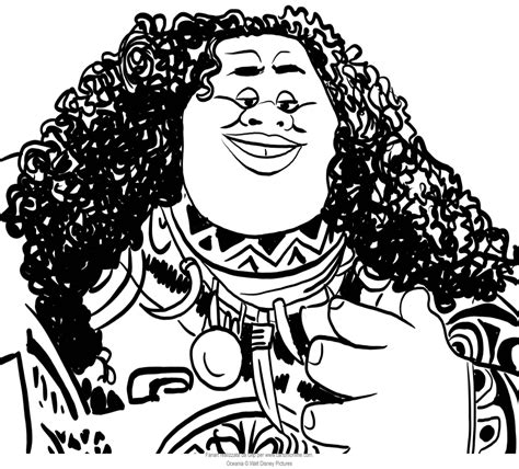 Primo piano sorredente di Maui of Moana coloring pages