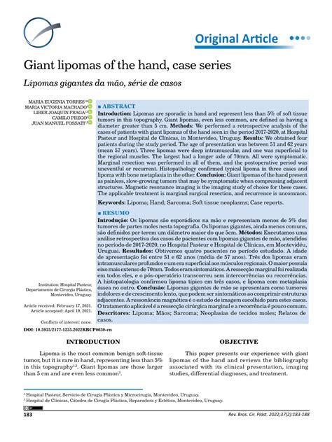 Pdf Giant Lipomas Of The Hand Case Series