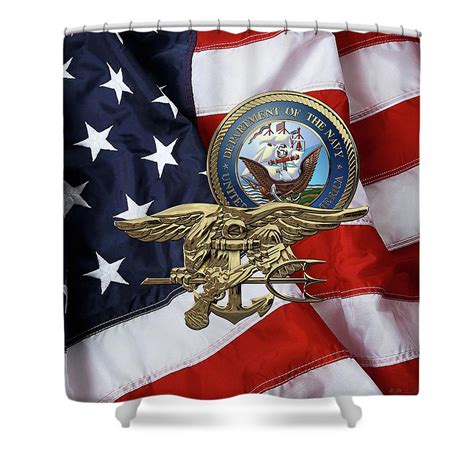 U S Navy S E A Ls Trident Over American Flag Shower Curtain For Sale