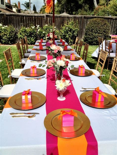 Bright Pink And Orange Bridal Shower Table Summer Wedding Trend Bridal