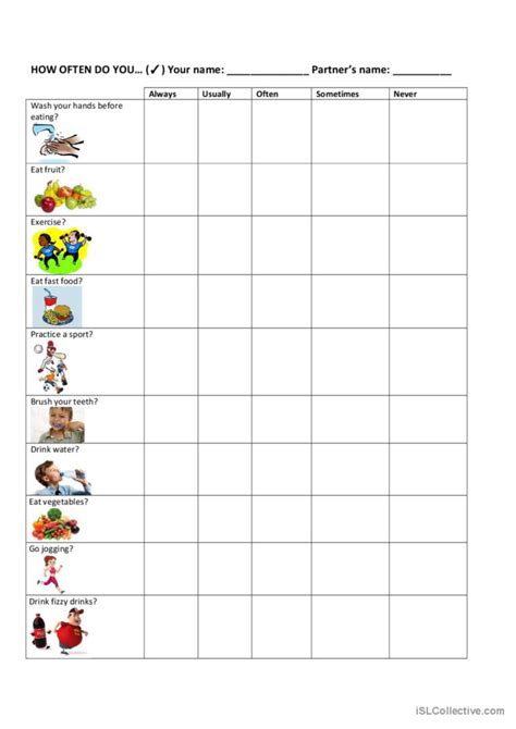 How Often Do You Healthy Habits English Esl Worksheets Pdf And Doc